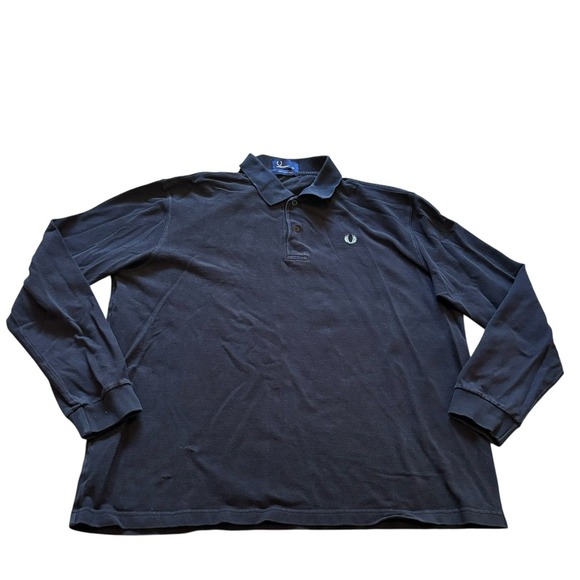 Fred Perry Long Sleeve Polo Navy Blue Mens XXL Casual Pique Knit Designer - Picture 1 of 8